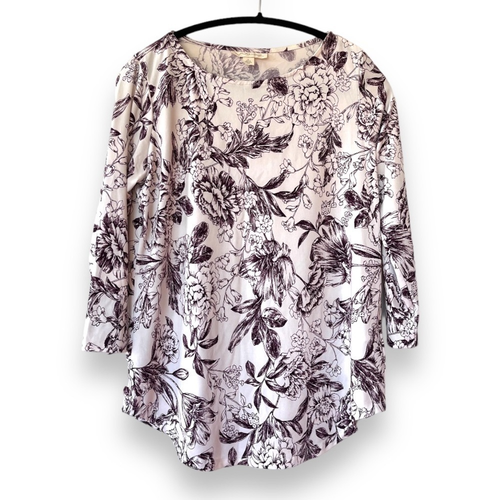 Emaline 3/4 sleeve light purple floral Knit scoop neck business casual blouse